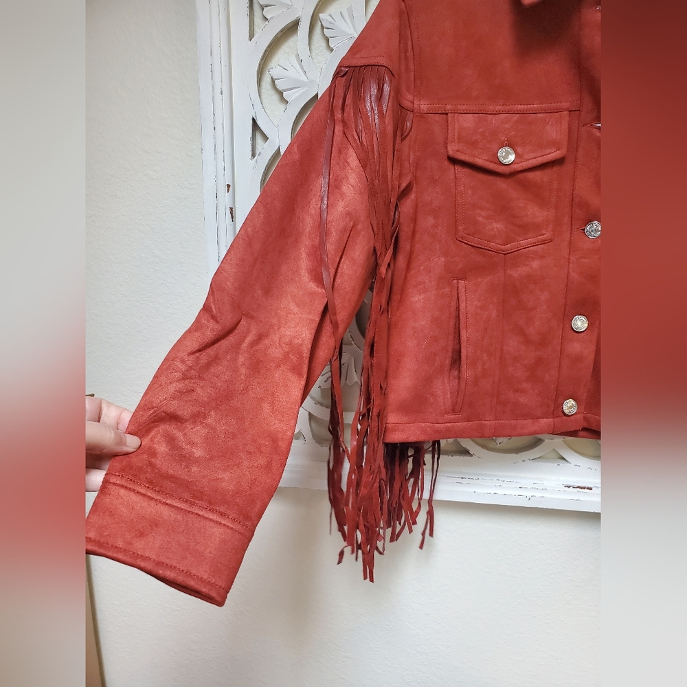 Sold Out Juicy Couture Faux Leather Fringe Trucker Jacket XS Rare NWT - Picture 2 of 16